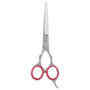 As tesouras de corte de cabelo Vertix apresentam um design elegante e moderno, com um acabamento prateado brilhante e detalhes em rosa. As lâminas são longas e afiadas, projetadas para oferecer um corte preciso e eficiente.