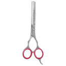 Tesoura de cabelo vertix com lâmina dentada e cabo ergonômico.