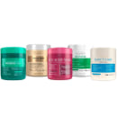 Kit com máscaras capilares Proboo Fiber, Extreme Repair, Equalize Mask, Biomask e Select Care, da marca Prohall Cosmetic.