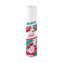 Shampoo a seco da marca Batiste, na fragrância de cereja. A embalagem é um frasco branco cilíndrico com rótulo colorido em tons de vermelho e verde, destacando o nome da marca e a fragrância "Cherry". O frasco contém 120g do produto.