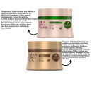 A imagem mostra um kit com duas máscaras capilares, sendo uma da linha Ora Pro Nóbis e outra da linha Mandioca. Ao lado textos destacam benefícios.