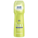 A imagem mostra um desodorante roll-on da marca Ban. O frasco é na cor verde clara e destaca na embalagem a promessa de "24HR Invisible Protection" (Proteção Invisível de 24 horas).
