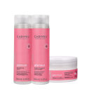 O conjunto de produtos Cadiveu Professional inclui um shampoo, um condicionador e uma máscara de tratamento da linha Essentials Glamour