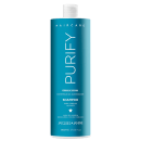 Frasco de shampoo da linha Purity da marca Jacques Janine Professionnel, com fórmula vegana para controle da oleosidade, em embalagem de 800ml na cor azul turquesa.