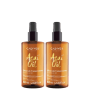 2 frascos 60ml spray na cor âmbar com descrições em letras brancas.