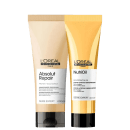 A imagem mostra dois tubos de produtos de cuidados capilares da linha L'Oréal Professionnel Serie Expert.