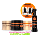 A imagem mostra um kit com 4 produtos de Haskell, sendo 3 máscaras das linhas: mandioca, encorpa cabelo e tutano. Ao lado um tônico capilar da linha encorpa cabelo.