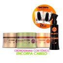 Kit da marca Haskell, com máscaras da linha Mandioca, Bananeira e Tutano Vegetal. Conta com tônico Encorpa Cabelo.