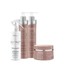 Conjunto de produtos Amend Cosméticos para cuidados com cabelos loiros, incluindo shampoo, condicionador, máscara revitalizadora e fluido antiumidade