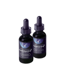 Dois frascos de suplemento alimentar líquido Melatonina+ com sabor de maracujá, em embalagem preta com rótulo branco e azul, indicando "Ação Rápida" no texto.