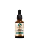 O produto apresentado é um óleo de Café Verde da marca Oleoterapia Brasil. O frasco é de vidro âmbar com um conta-gotas preto na tampa. O rótulo é branco com detalhes em verde e laranja, indicando que o produto é 100% vegetal.