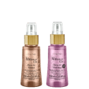 Dois frascos de óleo cosmético da marca Amend, um com rótulo dourado e outro com rótulo rosa, ambos com 60ml de capacidade e embalagem com bomba aplicadora.