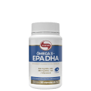 Suplemento alimentar em cápsulas Vitafor Ômega 3 - EPA DHA, contendo 540 mg de EPA e 360 mg de DHA, com vitamina E, em embalagem branca e azul.