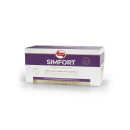 Caixa de papelão branca e roxa da marca Vitafor contendo 60 sachês de 2g de Simfort, um produto probiótico em pó para equilíbrio da flora intestinal.