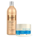 Kit com shampoo Extreme Repair e máscara capilar Select Care, da marca Prohall Cosmetic.