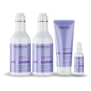 Produtos de cuidados capilares TreeLiss Profissional da linha Spa dos Loiros. Inclui shampoo e condicionador veganos em frascos de 300ml. Também há um reconstrutor capilar de 140ml e um leave-in em frasco de 60ml.