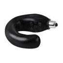 Estimulador Massageador de Próstata preto com detalhes em prata, com formato curvo e textura suave. Produto da marca Sexy Import