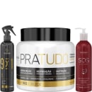 Produtos da marca Borabella: Fluido de Escova Brush 9x1 300ml + Máscara Capilar Pratudo 1kg + Tratamento Reconstrutor SOS Extreme 240ml