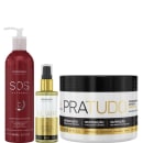 Kit com máscara de reconstrução SOS Extreme, óleo capilar Elixir e máscara capilar Pra Tudo, da marca Borabella.