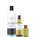 Kit com escova progressiva Selagem 3D, reparador de pontas e óleo capilar Elixir, da marca Borabella.