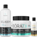 Kit com escova semidefinitiva Selagem 3D, máscara de realinhamento BoraTX e redutor de volume Não Chore Mais, da marca Borabella.