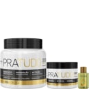 Kit com máscara Pra Tudo de tamanhos diferentes, e reparador de pontas, da marca Borabella.