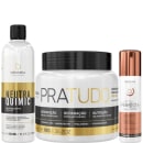 Kit com neutralizante NeutraQuimic, máscara Pra Tudo e escova progressiva Perfecta, da marca Borabella.