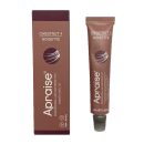 Produto de coloração para cílios e sobrancelhas. Um tubo de plástico marrom contendo 20ml, ao lado de uma caixa retangular marrom escuro com o mesmo nome e cor do produto.
