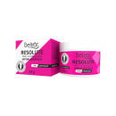 Caixa e pote de produto de beleza da marca Beltrat, com a embalagem na cor rosa e o nome "Resolute" destacado. O produto é descrito como um tratamento hipoalergênico 3 em 1.
