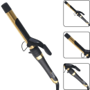 Modelador de cabelo profissional com haste longa e cilíndrica, revestida em preto e dourado. Possui uma ponta arredondada e uma alça ergonômica com trava. Na haste está impresso o logotipo "BaByliss Pro".