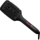 Escova alisadora BaByliss Pro, de cor preta. A escova possui cerdas plásticas pretas e um cabo alongado com um botão vermelho. Na parte inferior do cabo, há uma escala gráfica com indicações de temperatura.