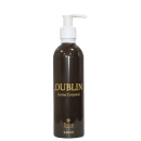 Creme corporal Dublin da marca Thera Cosméticos. Embalagem de plástico marrom translúcido com bomba dosadora branca. Rótulo dourado com o nome "Dublin Creme Corporal" e o logotipo da marca. Capacidade de 240ml indicada na parte inferior.