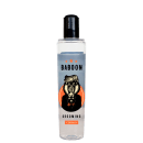 Produto de grooming em frasco transparente de 240ml. A embalagem tem um rótulo com o nome "Baboon" em letras grandes e a ilustração de um babuíno em tons de laranja, preto e bege. O frasco tem uma tampa preta na parte superior.