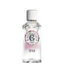 Frasco de perfume da marca Roger & Gallet, com rótulo rosa e branco, contendo a fragrância "Feuille de Thé" (Folha de Chá). O frasco possui um design elegante e detalhado, com listras verticais e tampa branca.