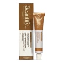 Produtos de coloração para sobrancelhas Beautify Pro. Embalagem composta por uma caixa retangular marrom e um tubo plástico marrom e branco. A caixa e o tubo apresentam o logotipo "Beautify" em letras claras.