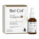Fluido de Colágeno 3 da Bel Col, em frasco de vidro com conta-gotas e caixa branca com detalhes em dourado, contendo ingredientes como phycojuvenine, phytosan e vitamina E.