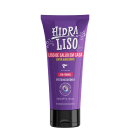 Tubo de creme hidratante Hidraliso para uso doméstico, com embalagem roxa e branca, destacando o nome da marca e a promessa de "liso de salão em casa" com efeito instantâneo.