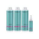 Conjunto de produtos para tratamento capilar da linha Bulboplastic da marca TreeLiss Profissional. Inclui três frascos grandes de 1 litro cada, rotulados como Shampoo Esfoliante, Tratamento e Shake Reconstrutor. Também há um frasco menor de 150ml.