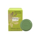 Caixa verde-amarela contendo 3 sabonetes perfumados Kanitz de 90g cada, com aroma de calêndula e menta. O produto é apresentado em embalagem retangular com logotipo e informações sobre a composição.