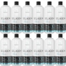 Doze frascos de Selagem 3D da marca Borabella. O rótulo também menciona que se trata de um tratamento de seda sericina, com uma fórmula semi-definitiva de um passo. Cada frasco contém 1 litro de capacidade.