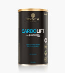 A imagem mostra uma lata de suplemento com rótulo preto e letras azuis e bege.