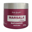 Máscara matizadora da linha Marsala Intense da marca Verde Brasil Cosméticos. O rótulo frontal é vermelho escuro com detalhes em prata, exibindo o logotipo da marca, o nome do produto "Marsala Intense Matizador Máscara" e o peso líquido de 350g.