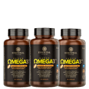 A imagem mostra um kit com três embalagens redondas, toda marrom com rótulo preto e letras amarelas.