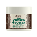 Creme condicionante Crespo + Power da marca Apice Cosméticos, em embalagem branca e marrom, com rótulo destacando os benefícios do produto e informações sobre sua composição vegana e sem sulfatos.
