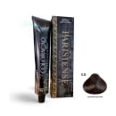 A imagem mostra produtos de coloração de cabelo profissional da marca Paris Cosmetics. Há uma caixa retangular exibindo o logotipo e nome "Paris Cosmetics". Ao lado está um tubo preto brilhante com a mesma marca impressa, contendo o creme colorante.