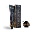 A imagem mostra produtos de coloração de cabelo profissional da marca Paris Cosmetics. Há uma caixa retangular exibindo o logotipo e nome "Paris Cosmetics". Ao lado está um tubo preto brilhante com a mesma marca impressa, contendo o creme colorante.