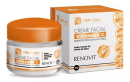 É um creme facial com vitamina C da marca Natuflores. O produto vem em uma embalagem composta por um pote plástico arredondado de cor laranja e uma caixa externa branca com detalhes em laranja. A caixa exibe o logotipo da marca, o nome do produto.