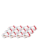 O produto apresentado é uma linha de lenços umedecidos para bebês. As embalagens têm uma cor branca predominante, com detalhes em vermelho e verde.