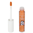 O produto é um brilho labial da marca Vizzela Kids. Consiste em um frasco plástico transparente com tampa branca, contendo um produto brilhante de cor laranja. O frasco tem um rótulo com o logotipo da marca.