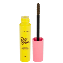 O produto é uma máscara para sobrancelhas da marca Vizzela. Consiste em um frasco cilíndrico amarelo com a inscrição "Easy Brow" e a descrição "máscara para sobrancelhas marrom" em português.